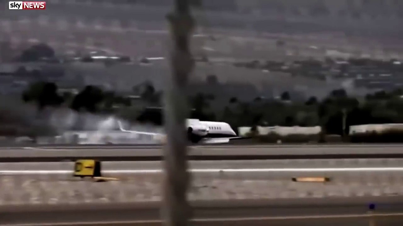 A private jet is forced to land without using its wheels in Palm Springs, California.