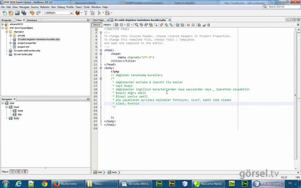 PHP EgitimSeti 10 - değişken tanımlama kuralları 2