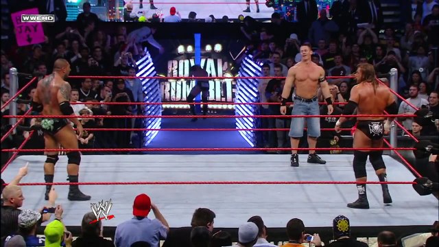 John Cena, Triple H and Batista collide as the final three Superstars of the 2008 Royal Rumble Match