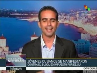 Jóvenes de Cuba se manifiestan en contra del bloqueo estadounidense