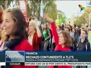 Franceses realizan protesta en rechazo a TLC entre UE y Canadá