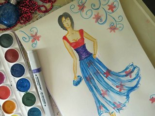 fashion illustration: long dress with flowers