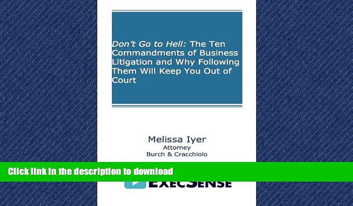 READ ONLINE Don t Go to Hell: The Ten Commandments of Business Litigation and Why Following Them