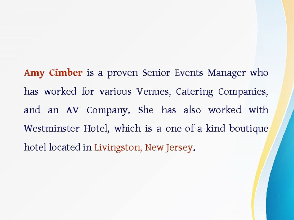 Amy Cimber Has Served Various Positions at Westminster Hotel, Livingston, New Jersey