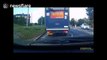Car on wrong side of road narrowly avoids head-on collision