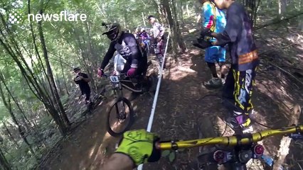 Dramatic mountain biking crash