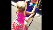 Little girl greets big brother with hugs every day after school