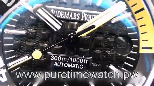 Swiss replica watches Audemars Piguet Royal Oak Offshore Diver PVD BlackYellow Dial on Black Rubber Strap A21J sku0183