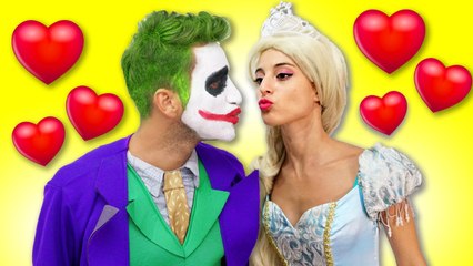 Frozen Elsa in Cinderella Dress KISSES Joker Vs Spiderman, Superman & Wonder Woman