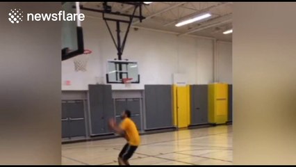 Absolutely incredible basketball trick shot