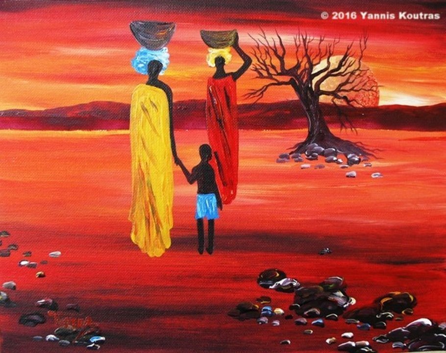 African Sunset Step by Step Acrylic Painting on Canvas for Beginners