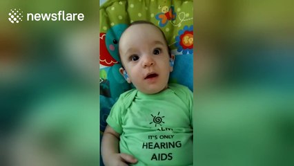 Baby hears his mum's voice clearly for the first time