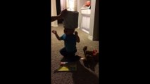 Toddler running with bag on head results in epic fail