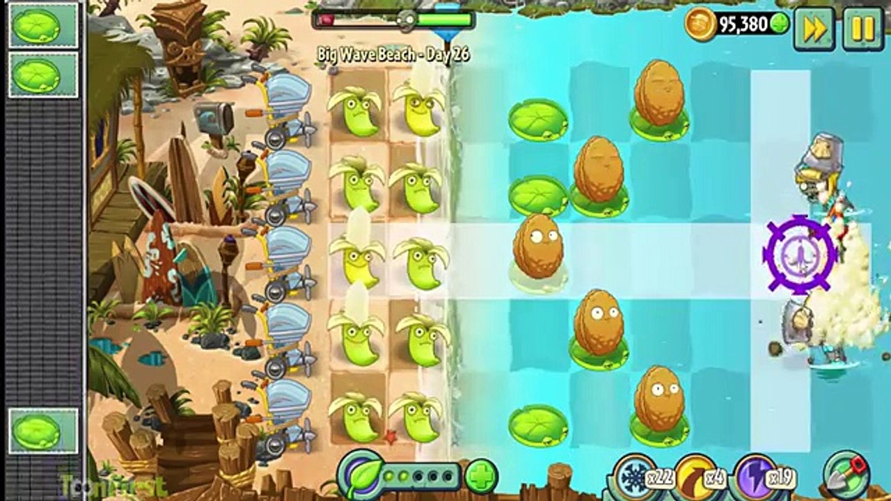 Plants Vs Zombies 2: Banana Launcher,Guacodile,Fisherman Zombie Big Wave Beach Part 2 - Day 26