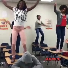 Dancing Girl Knocked Off School Desk and Falls - Insane Reaction
