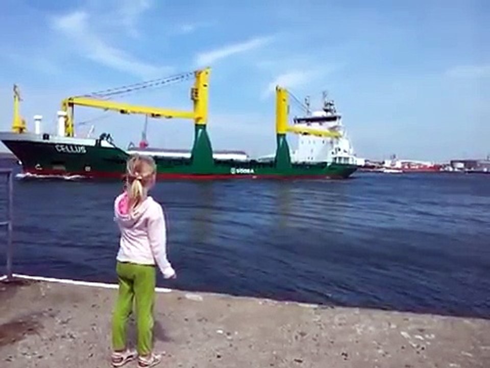 Scaring little girl with ship horn