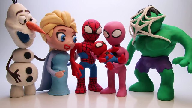 Spiderman & Pink Spidergirl Pregnant Triplets Stop Motion Play Doh Superheroes Fun in Real Life