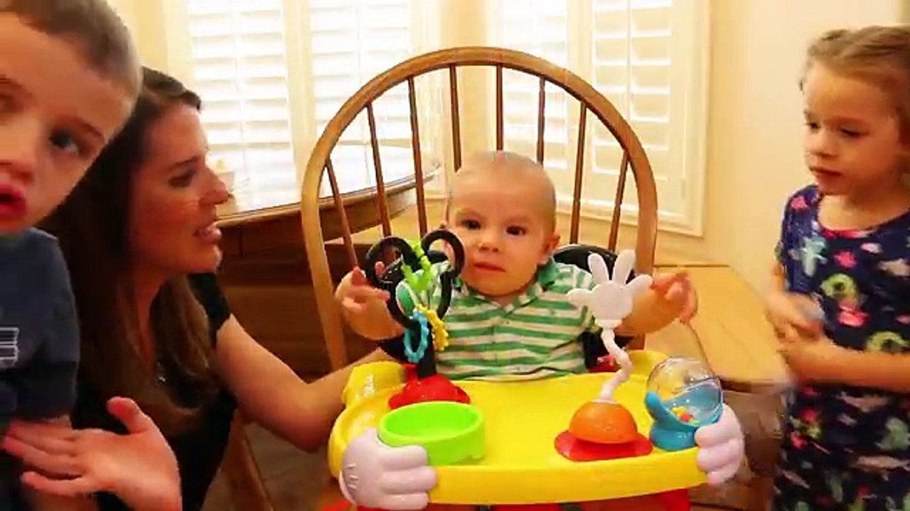 Bad Babys First Food! Crazy Big Brother & Sis Feed Baby Adam Bad Tasting Food in Mickey Mouse Chair