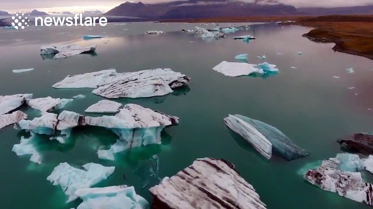 Stunning aerial view of icebergs in Iceland