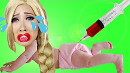 Bad Baby Princess Rapunzel vs Syringe & Witch! w- Minnie Mouse, Peppa Pig & Paw Patrol Marshal IRL