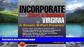 Big Deals  Virginia (How to Incorporate and Start a Business)  Full Ebooks Most Wanted