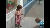 Little boy wants to kiss a little girl FUNNY