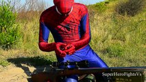 Spiderman Vs Venom firing his rifle Remington In Real Life IRL Super Hero