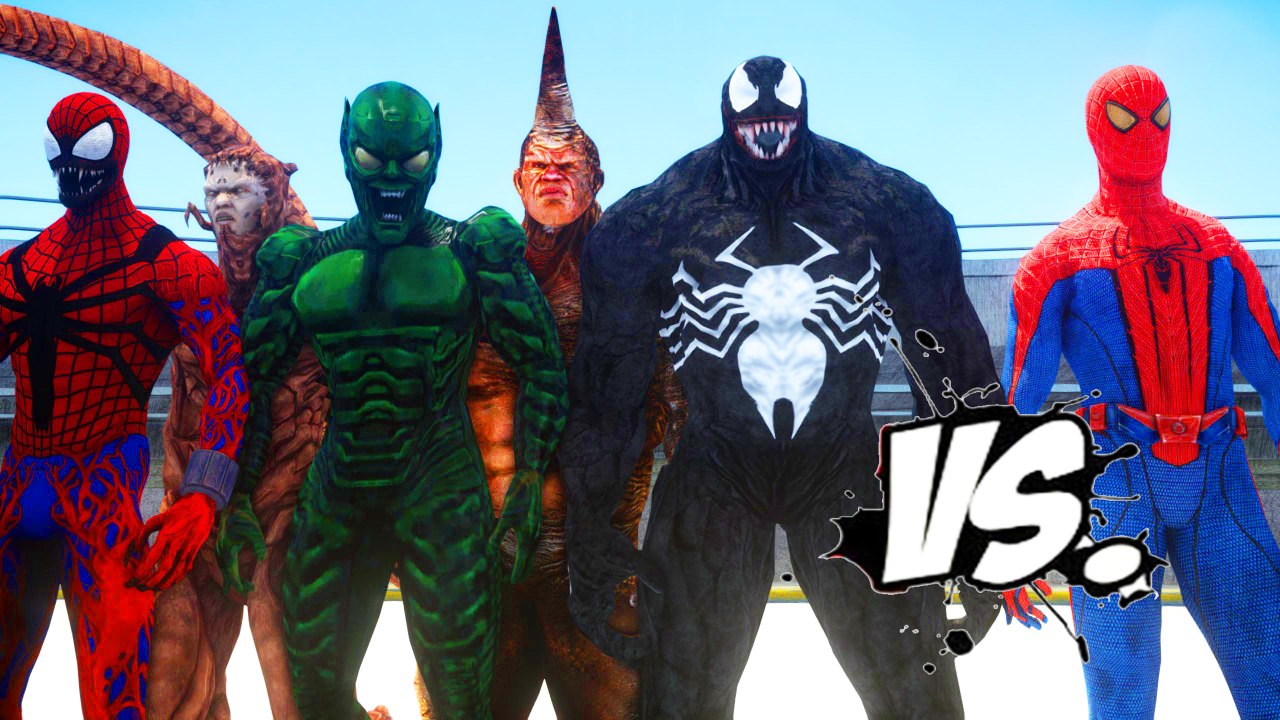 Spiderman Vs Spider Man Enemies Venom Scorpion Carnage Rhino Green Goblin Vs Spiderman