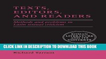 [Free Read] Texts, Editors, and Readers: Methods and Problems in Latin Textual Criticism Full Online