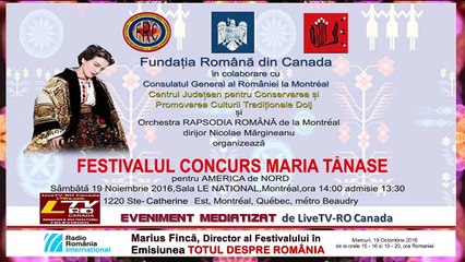 ÉVÉNEMENT | FESTIVAL CONCOURS MARIA TANASE pour l’AMERIQUE du NORD, Montreal 19.11.2016