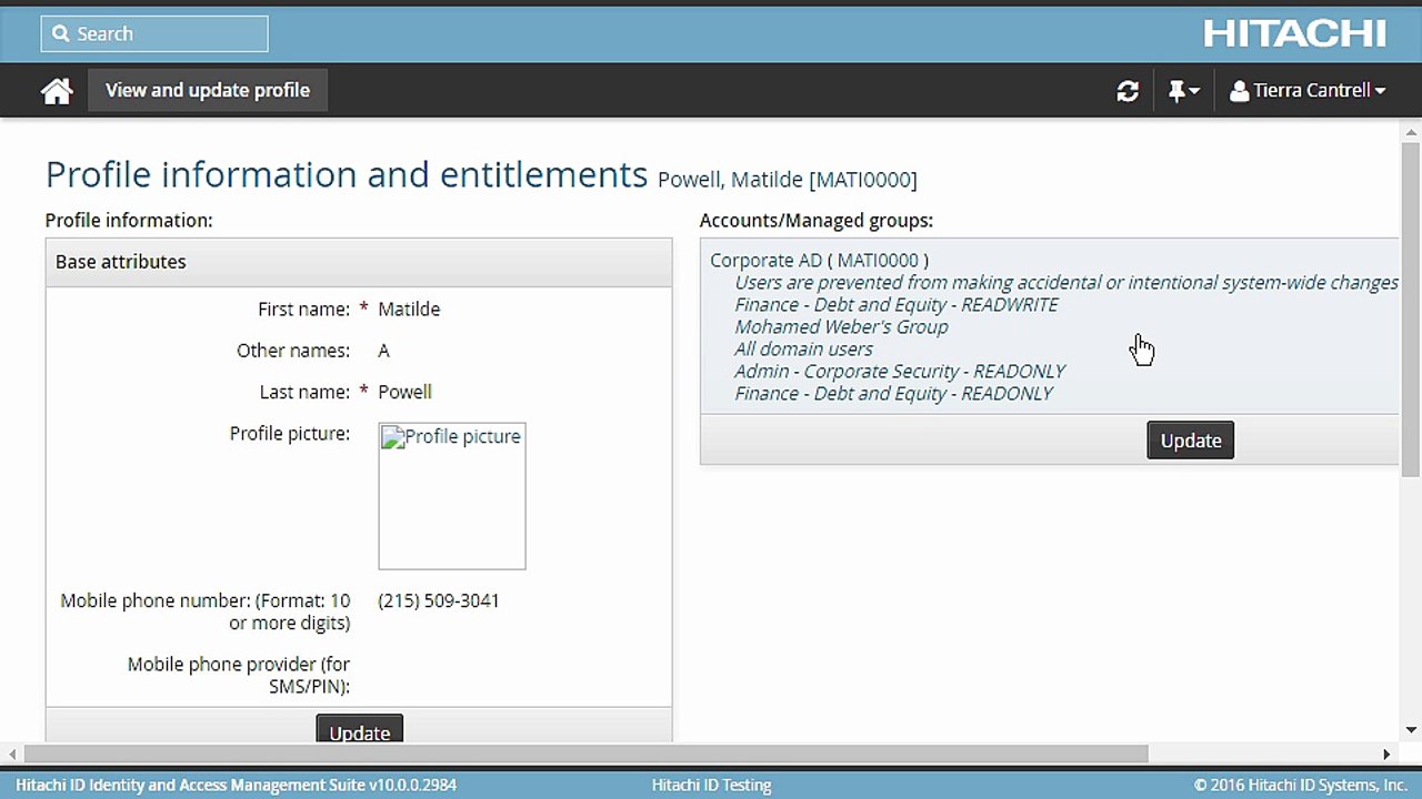 Hitachi ID Identity Manager 10.0 - Model-after user interface