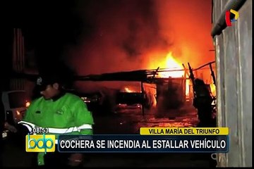 VMT: cochera se incendia al estallar vehículo
