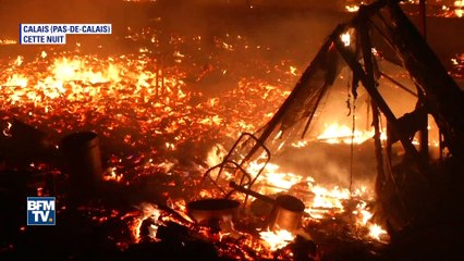 Calais: les images des incendies qui ont embrasé la "Jungle"