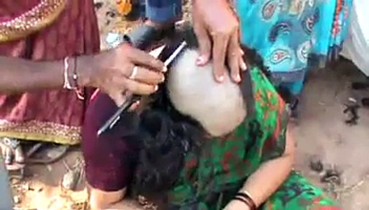 indian long hair women head shave