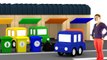 Voitures. Vidéo éducatif. Dessin animés pour enfants. Quatre voitures colorées: les poubelles.
