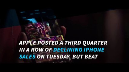 Apple iPhone sales fall but beat estimates; shares slip