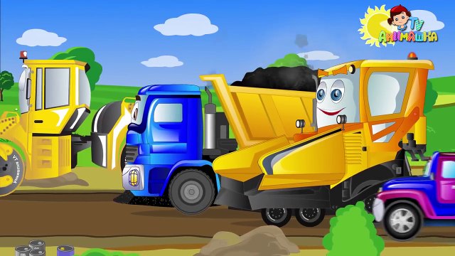 Мультики для детей про машинки и ремонт дороги. Джипик.Асфальтоукладчик.Самосвал.Каток.