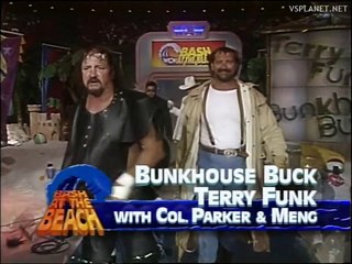 Terry funk and bunk house buck vs Dustin rhodes and arm Anderson at bash at the beach 1994