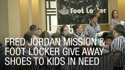 Fred Jordan Mission and Foot Locker Give Away Shoes to Kids in Need