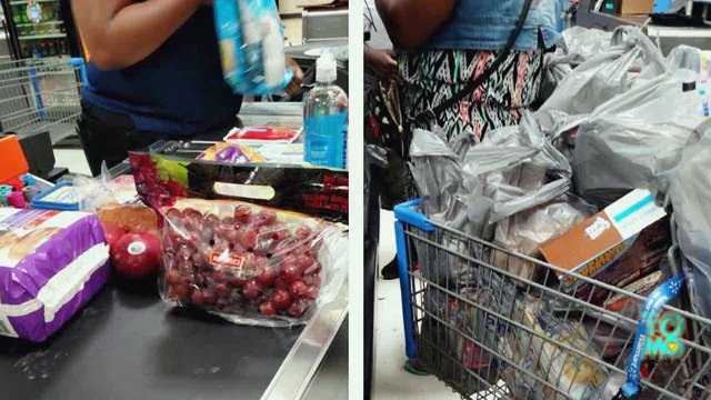Foto de carrinhos de supermercado cheios comprados com vale alimentação viraliza.