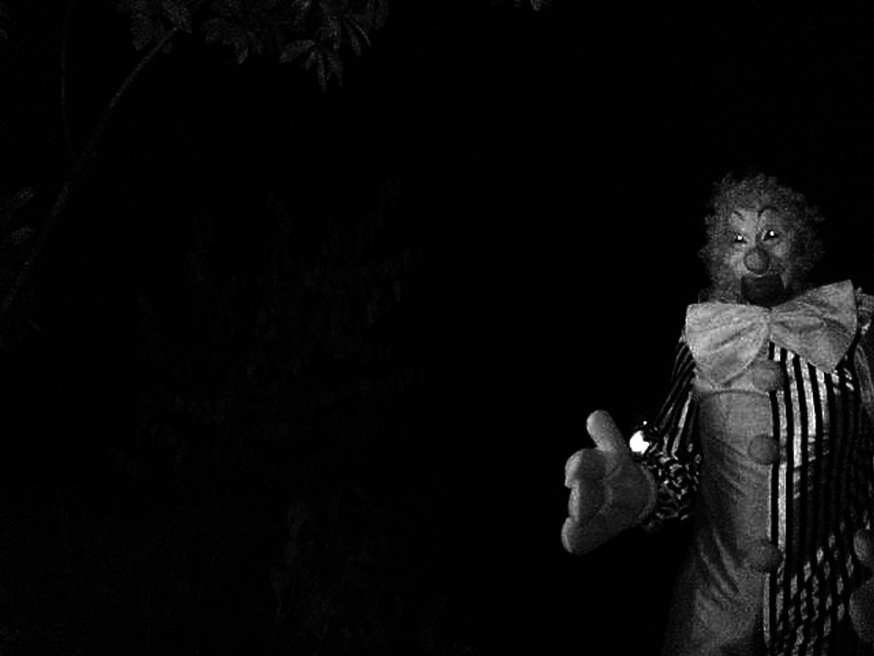 clown on security camera night creepy