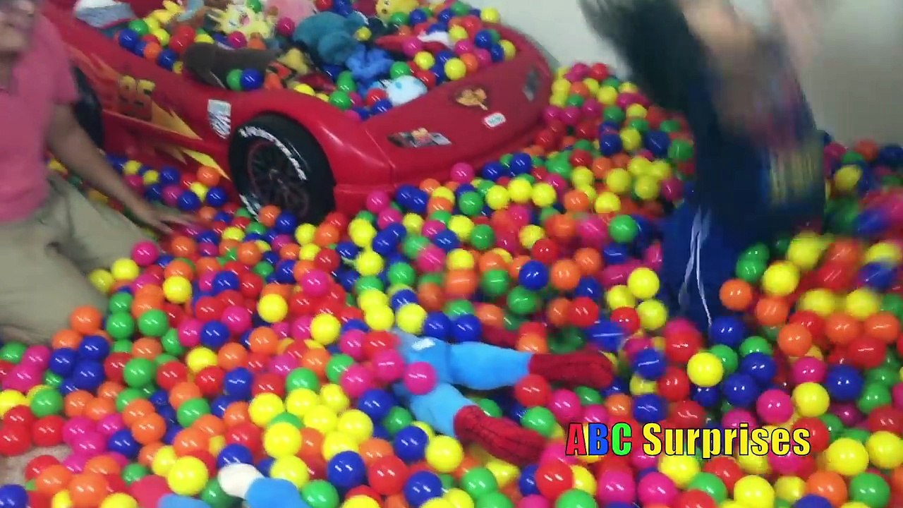 Giant Indoor Ball Pit in House Ryan Teaches Colors with Balls Jumping Family Fun Learning For Kids