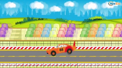 Coches Para Niños. Excavadora, Camión de Bomberos y Carros de Carreras - Dibujo animado de carros