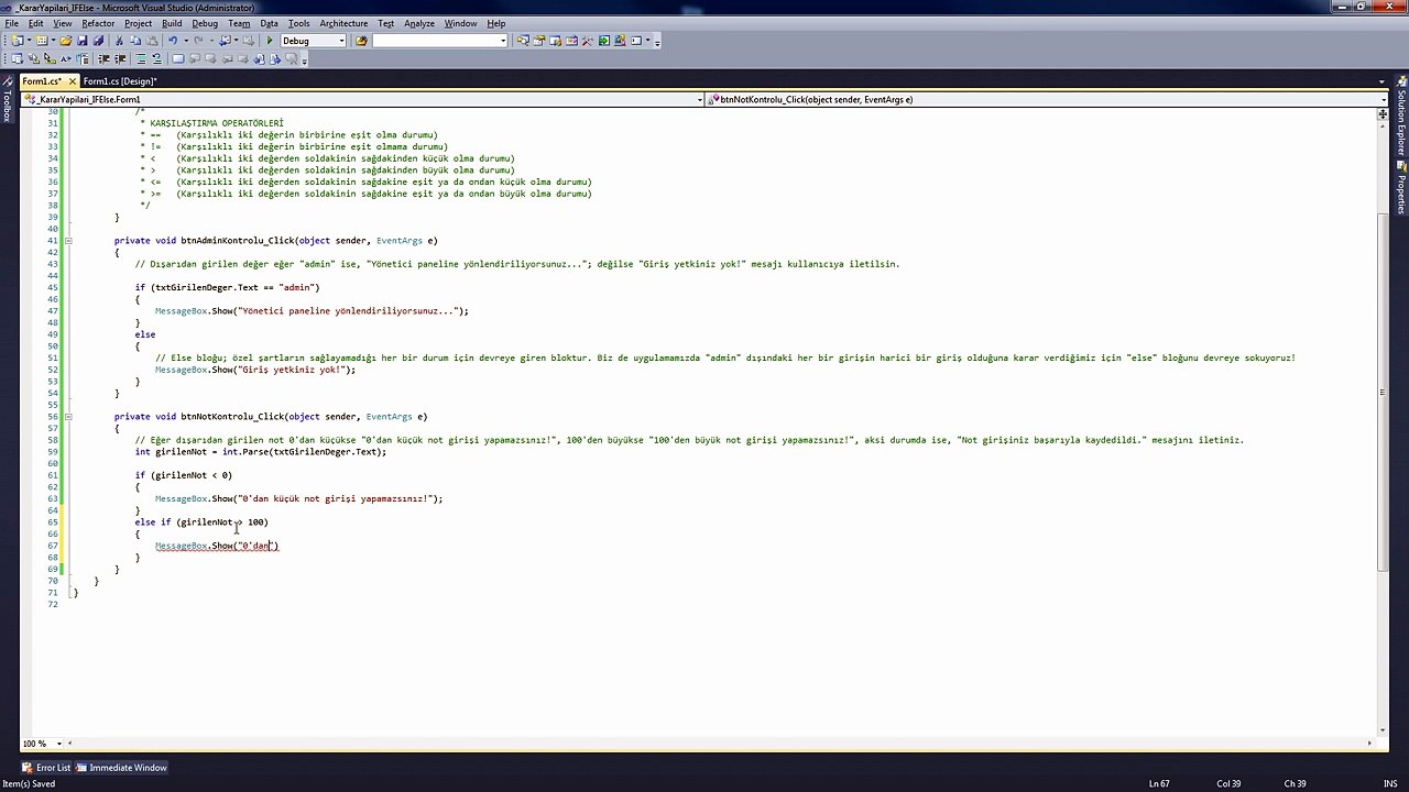 C# 8. Ders - Karar Yapıları (IF-ELSE) - Part 2
