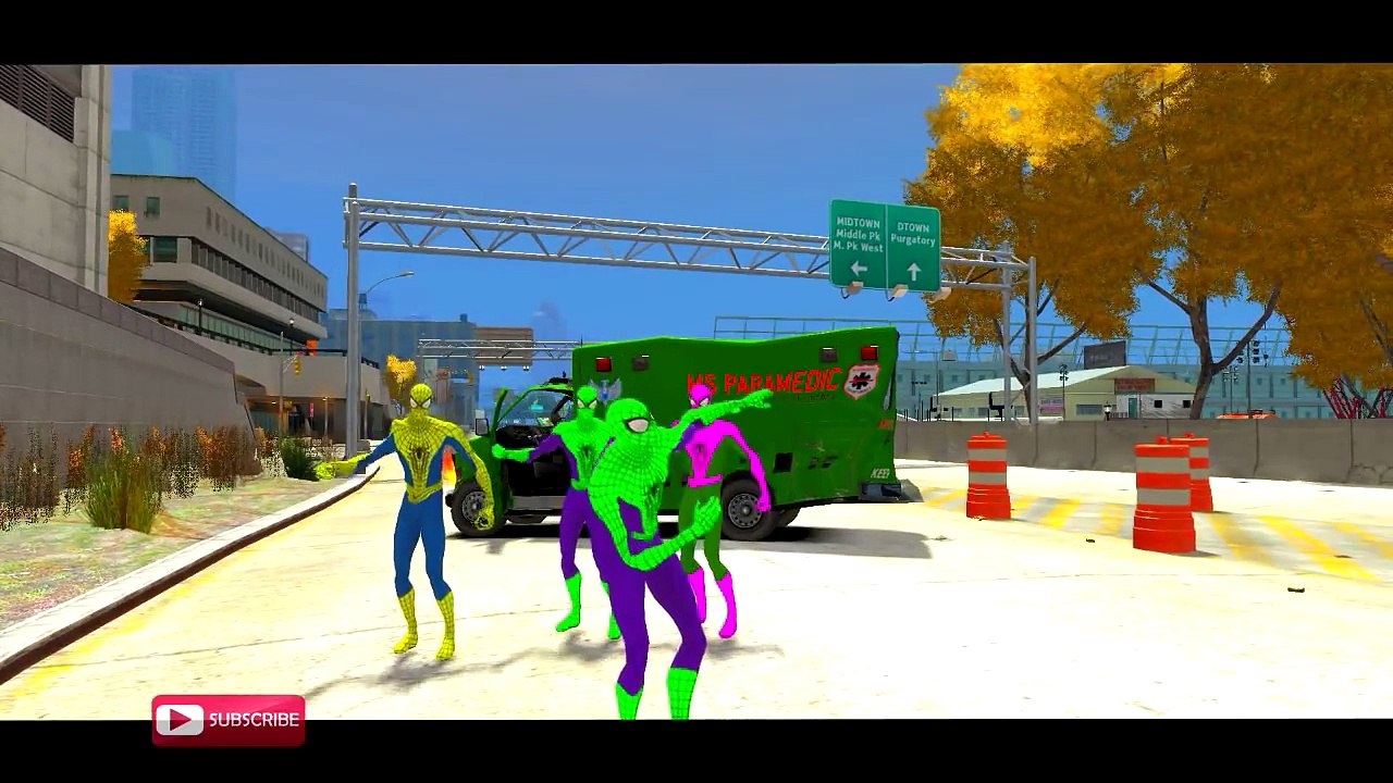 SPIDERMAN COLORS CARTOON with COLORS AMBULANCE CARS Nursery Rhymes Songs for Children