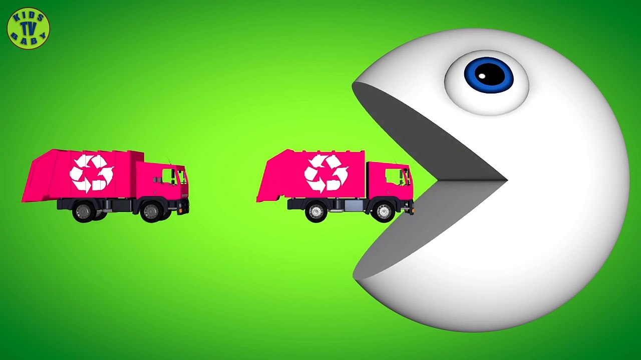 Learn Colors With Pacman For Kids - Garbage Trucks - Funny Video For Kids