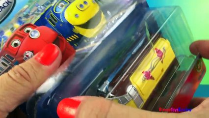 Chuggington Motorized Brewster Train Toy with Stacktrack Skylar and Frostini Crash into Easter Eggs