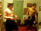 Two boys wrestling and fighting