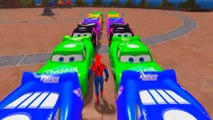 Spiderman Having fun with Monster Cars and Disney Pixar McQueen Cars Colors Nursery Rhymes Songs