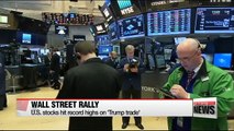 U.S. stocks hit record highs on 'Trump trade'